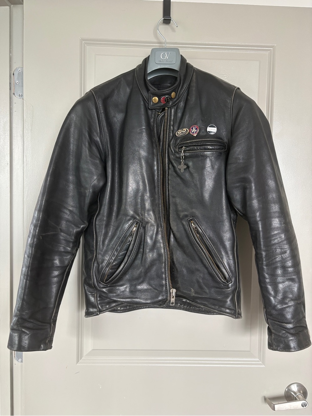 Vanson Leathers Black Model B Cafe Racer Moto Jacket 38 USA Pins